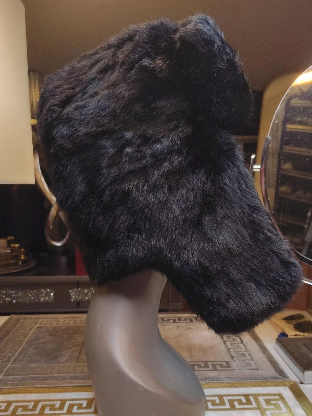 Black Rabbit Fur Trapper Hat